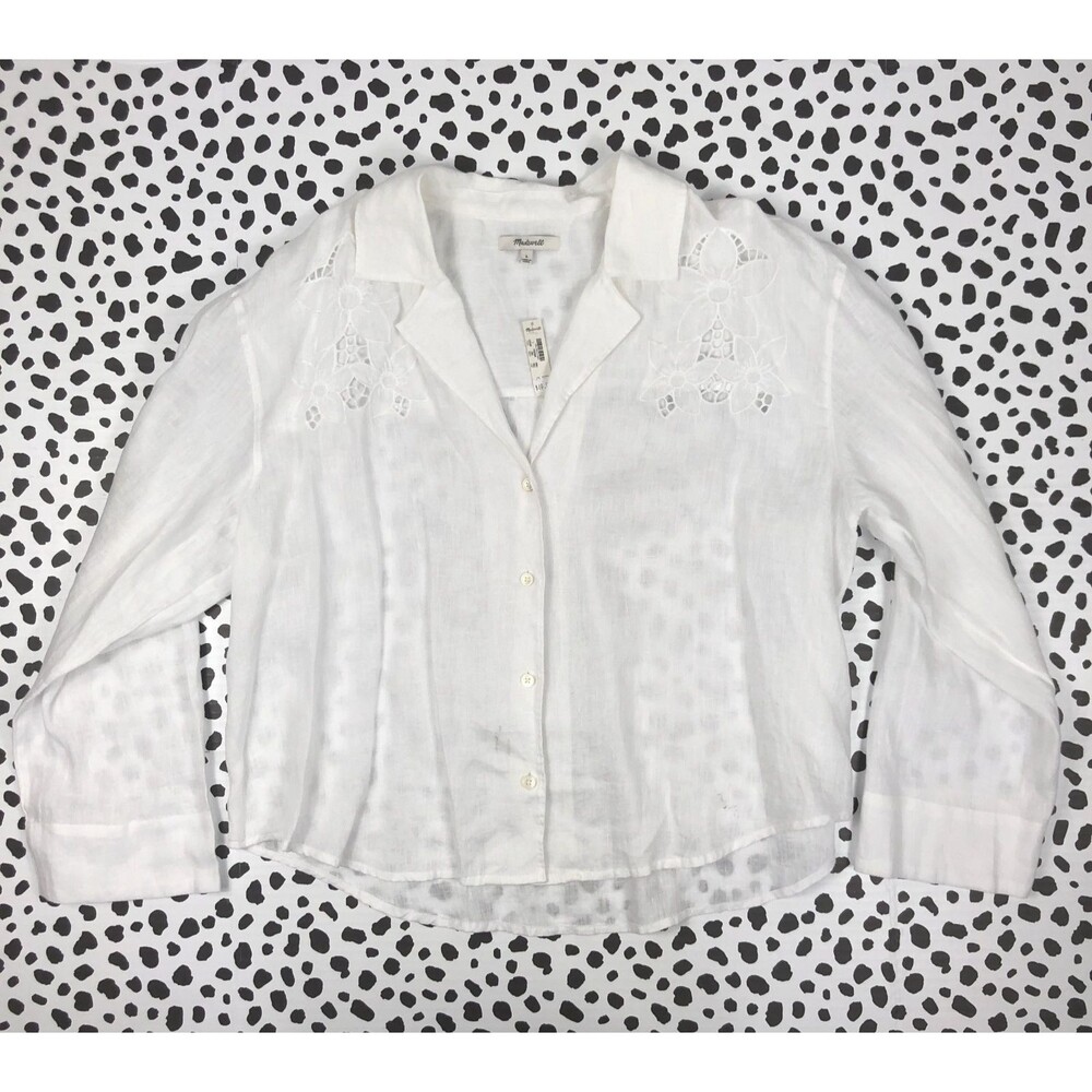 MADEWELL NEW Women's White 100% Linen Resort Long Sleeve Shirt LARGE NP027